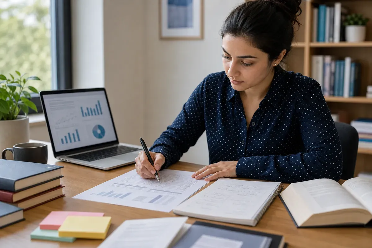 Researcher reviewing statistical output and effect sizes on a laptop